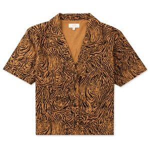 BNWT Roark Tiger Print Idle Camp Shirt Crop Viscose Size Medium